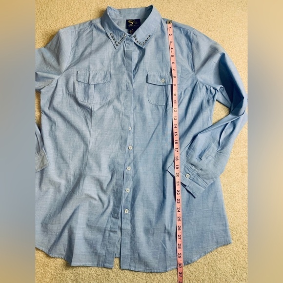 NWOT Serena Williams Button Down Long Sleeve Shirt Women XL Cotton Baby Blue - Picture 2 of 5